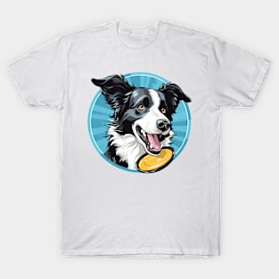 border collie playing with a yellow frisbee T-Shirt